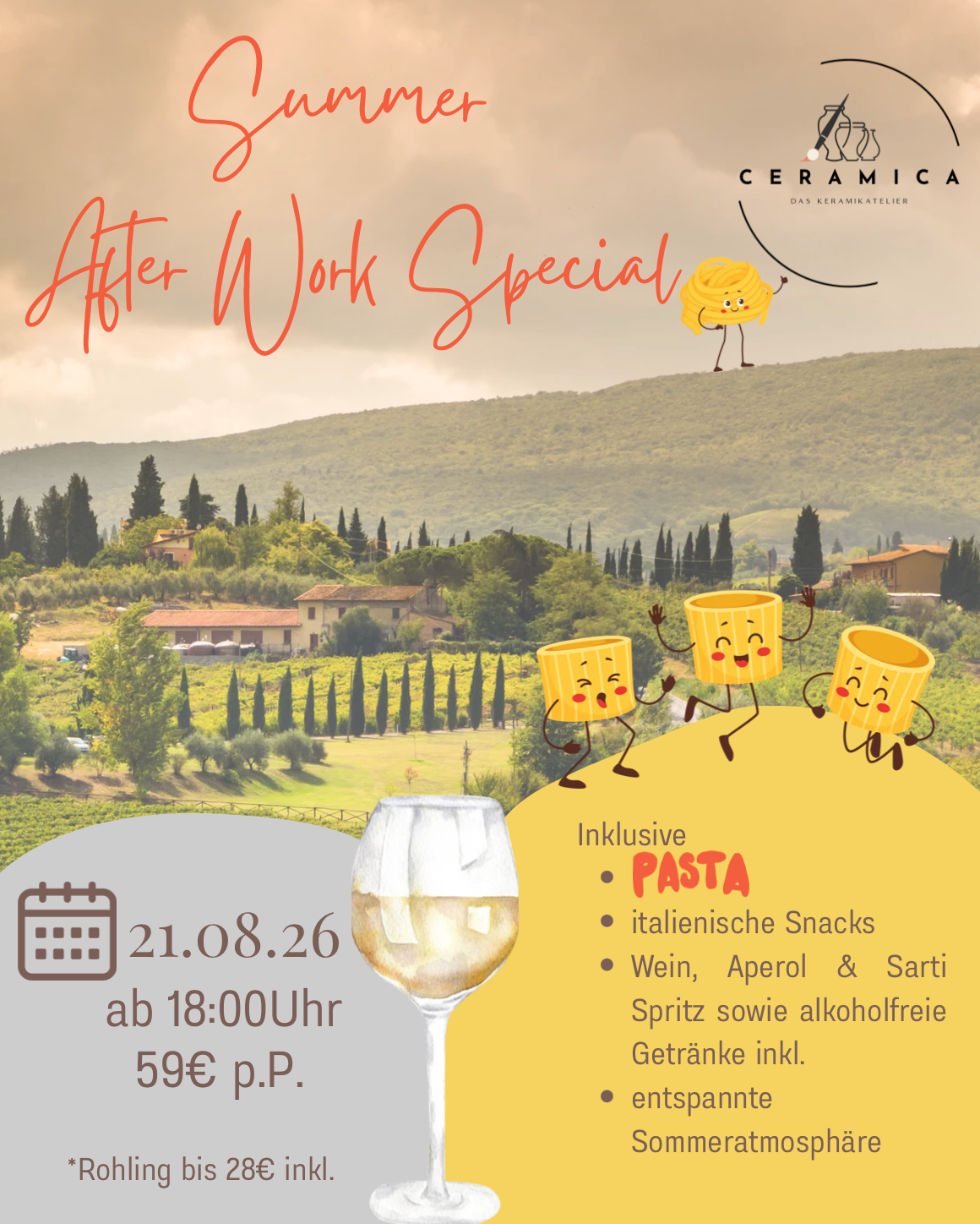 Summer After Work Special – Pasta, Keramik & Drinks